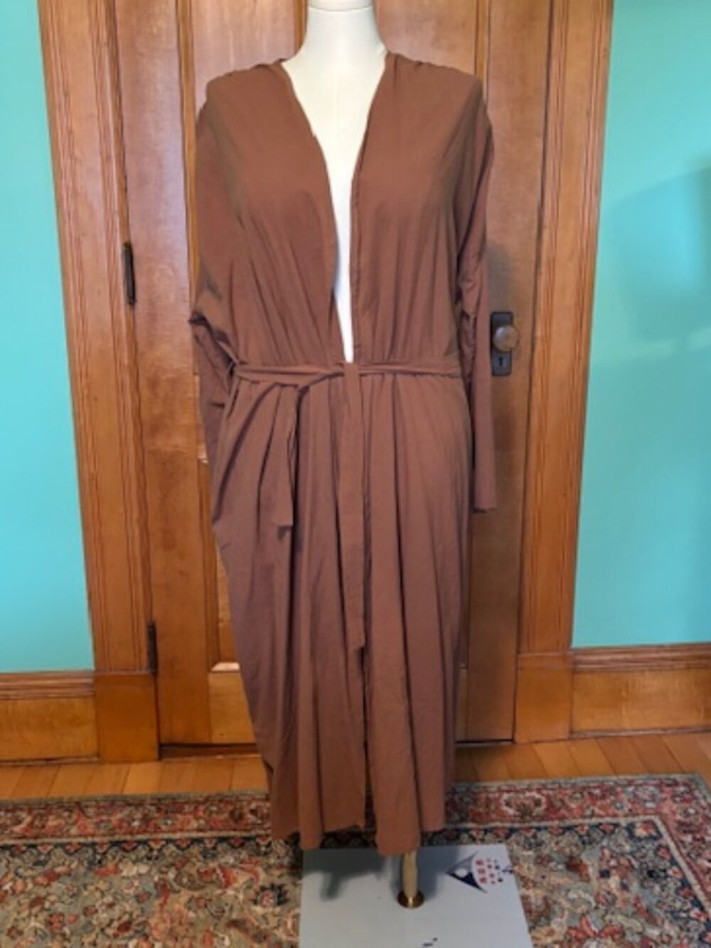 Long Brown Duster with Tie Waist